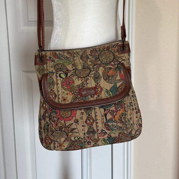 Sakroots Crossbody Bag – Boho Floral Canvas Purse with Faux Leather Trim - Picture 1 of 9
